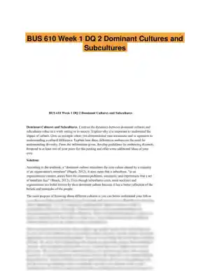 BUS 610 Week 1 DQ 2 Dominant Cultures and Subcultures