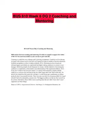 BUS 610 Week 6 DQ 2 Coaching and Mentoring