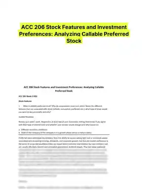 ACC 206 Stock Features and Investment Preferences: Analyzing Callable Preferred Stock