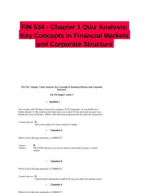 FIN 534 - Chapter 1 Quiz Analysis: Key Concepts in Financial Markets and Corporate Structure