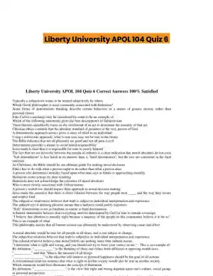 Liberty University APOL 104 Quiz 6