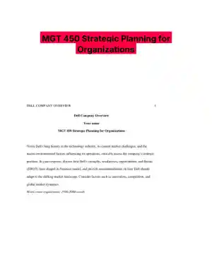 MGT 450 Strategic Planning for Organizations