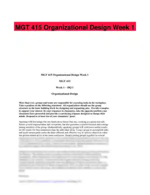 MGT 415 Organizational Design Week 1