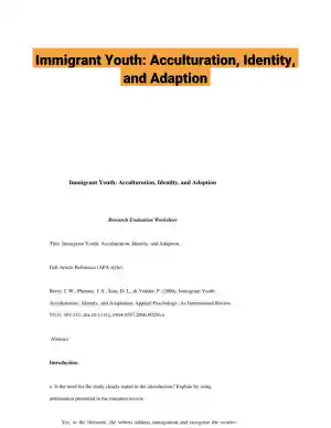 Immigrant Youth: Acculturation, Identity, and Adaption