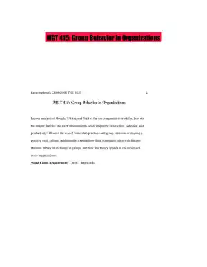 MGT 415: Group Behavior in Organizations