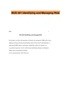 BUS 401 Identifying and Managing Risk