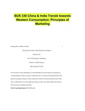 BUS 330 China & India Trends towards Western Consumption: Principles of Marketing