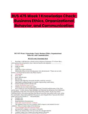 BUS 475 Week 1 Knowledge Check: Business Ethics, Organizational Behavior, and Communication