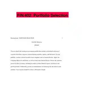 FIN/402: Portfolio Selection