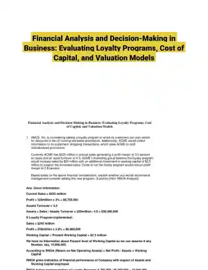 Financial Analysis and Decision-Making in Business: Evaluating Loyalty Programs, Cost of Capital, and Valuation Models