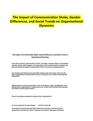 The Impact of Communication Styles, Gender Differences, and Social Trends on Organizational Dynamics