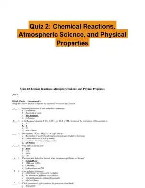 Quiz 2: Chemical Reactions, Atmospheric Science, and Physical Properties