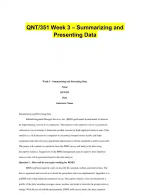 QNT/351 Week 3 � Summarizing and Presenting Data