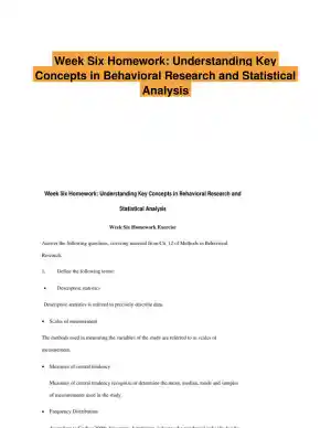Week Six Homework: Understanding Key Concepts in Behavioral Research and Statistical Analysis