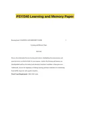 PSY/340 Learning and Memory Paper