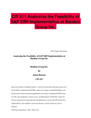 CIS 511 Analyzing the Feasibility of SAP ERP Implementation at Bandon Group Inc.