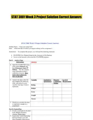 STAT 3001 Week 3 Project Solution Correct Answers