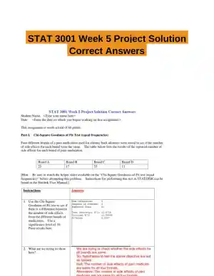 STAT 3001 Week 5 Project Solution Correct Answers