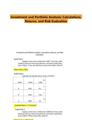 Investment and Portfolio Analysis: Calculations, Returns, and Risk Evaluation