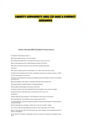 Liberty University HISU 221 Quiz 8 Correct Answers