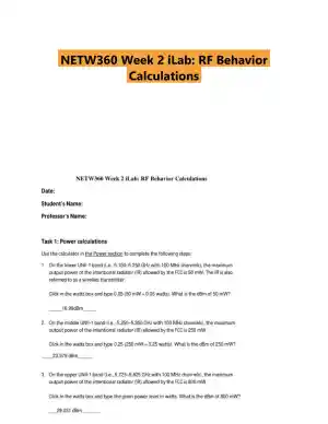 NETW360 Week 2 iLab: RF Behavior Calculations