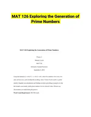 MAT 126 Exploring the Generation of Prime Numbers