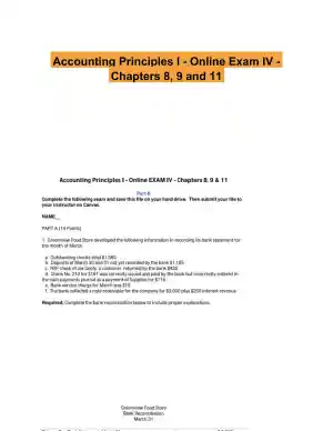 Accounting Principles I - Online Exam IV - Chapters 8, 9 and 11