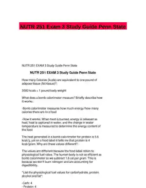 NUTR 251 Exam 3 Study Guide Penn State