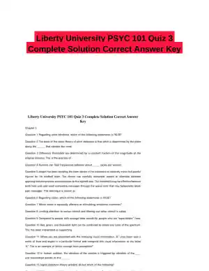 Liberty University PSYC 101 Quiz 3 Complete Solution Correct Answer Key