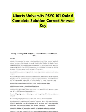 Liberty University PSYC 101 Quiz 6 Complete Solution Correct Answer Key