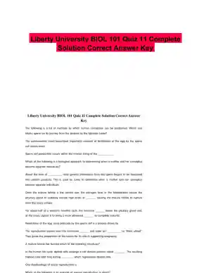 Liberty University BIOL 101 Quiz 11 Complete Solution Correct Answer Key