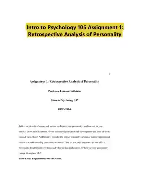 Intro to Psychology 105 Assignment 1: Retrospective Analysis of Personality