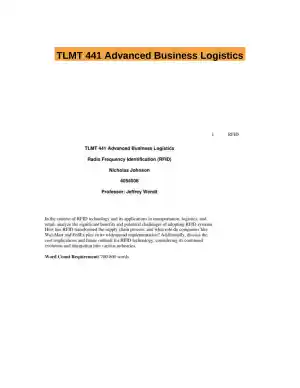 TLMT 441 Advanced Business Logistics