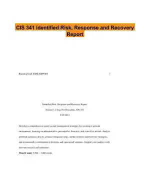 CIS 341 Identified Risk, Response and Recovery Report
