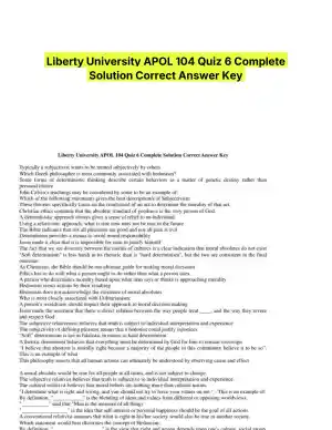 Liberty University APOL 104 Quiz 6 Complete Solution Correct Answer Key