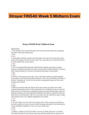 Strayer FIN540 Week 5 Midterm Exam