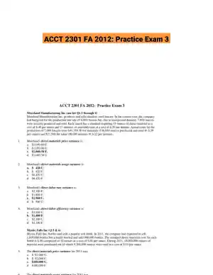 ACCT 2301 FA 2012: Practice Exam 3