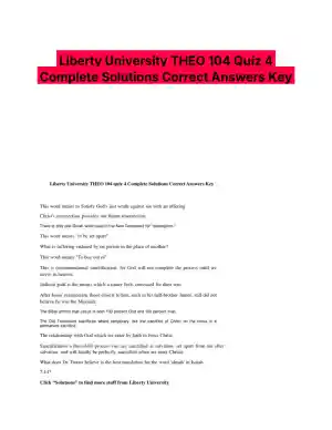 Liberty University THEO 104 Quiz 4 Complete Solutions Correct Answers Key