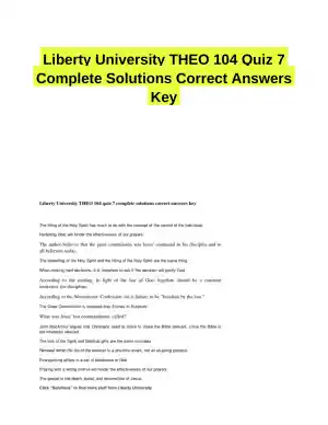 Liberty University THEO 104 Quiz 7 Complete Solutions Correct Answers Key