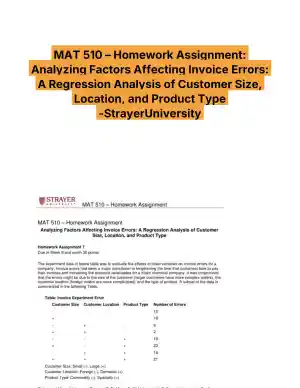 MAT 510 � Homework Assignment: Analyzing Factors Affecting Invoice Errors - StrayerUniversity
