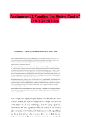 Assignment 2 Funding the Rising Cost of U.S. Health Care