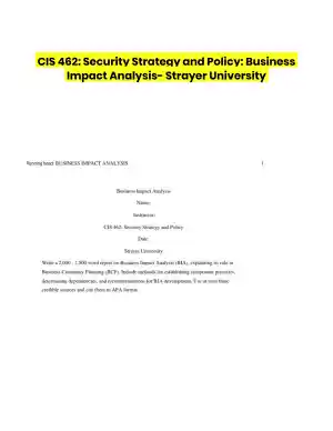 CIS 462: Security Strategy and Policy: Business Impact Analysis- Strayer University