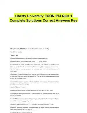 Liberty University ECON 213 Quiz 1 Complete Solutions Correct Answers Key