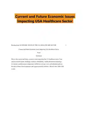 Current and Future Economic Issues Impacting USA Healthcare Sector