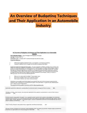 An Overview of Budgeting Techniques and Their Application in an Automobile Industry