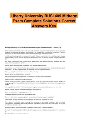 Liberty University BUSI 409 Midterm Exam Complete Solutions Correct Answers Key