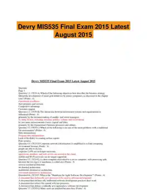 Devry MIS535 Final Exam 2015 Latest August 2015
