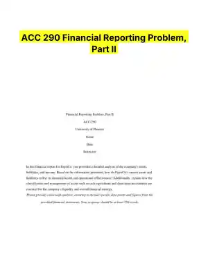ACC 290 Financial Reporting Problem, Part II