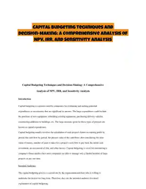 Capital Budgeting Techniques and Decision-Making: A Comprehensive Analysis of NPV, IRR, and Sensitivity Analysis