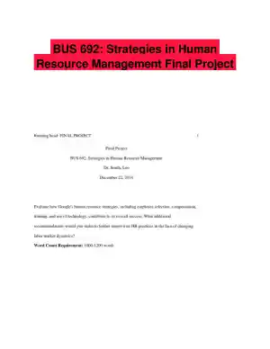 BUS 692: Strategies in Human Resource Management Final Project